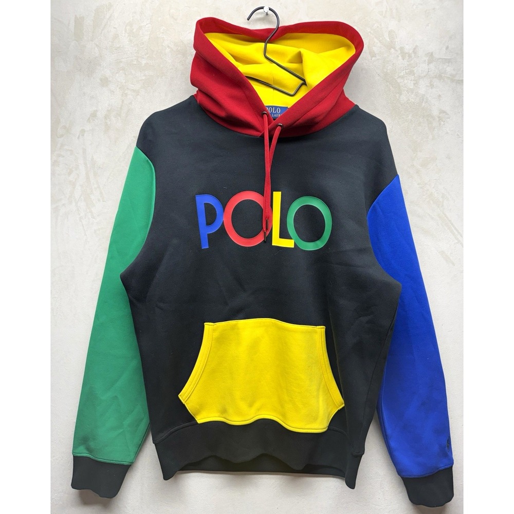 Polo Ralph Lauren Colorblock Hoodie Mens Medium Fleece Pullover Hooded Sweater